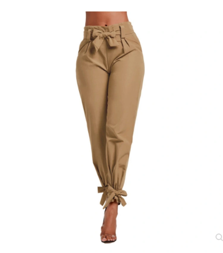 Bowknot high waist casual trousers