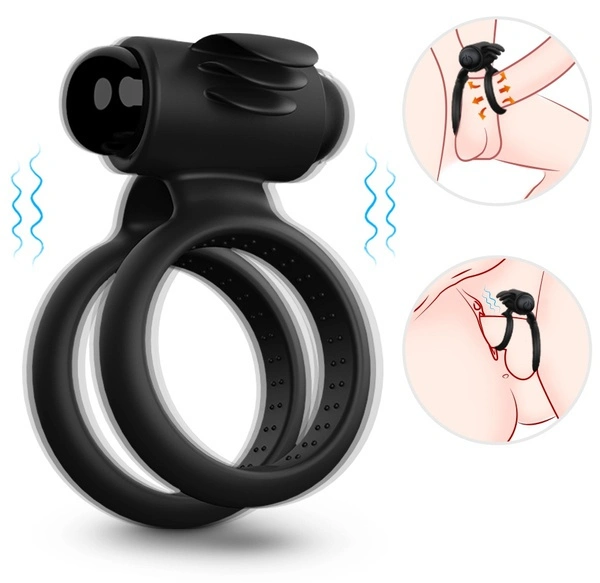 Backyard Vibrator Double Ring Soft Neck Men Prostate Massager Couple Sharing Vibration Lock Fine Ring