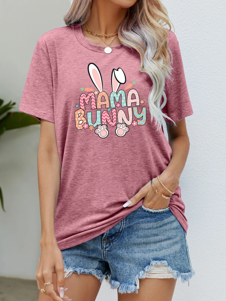 2023 Summer New Casual Round Neck Short Sleeve Printing Easter Mother's Day T-shirt Top Women