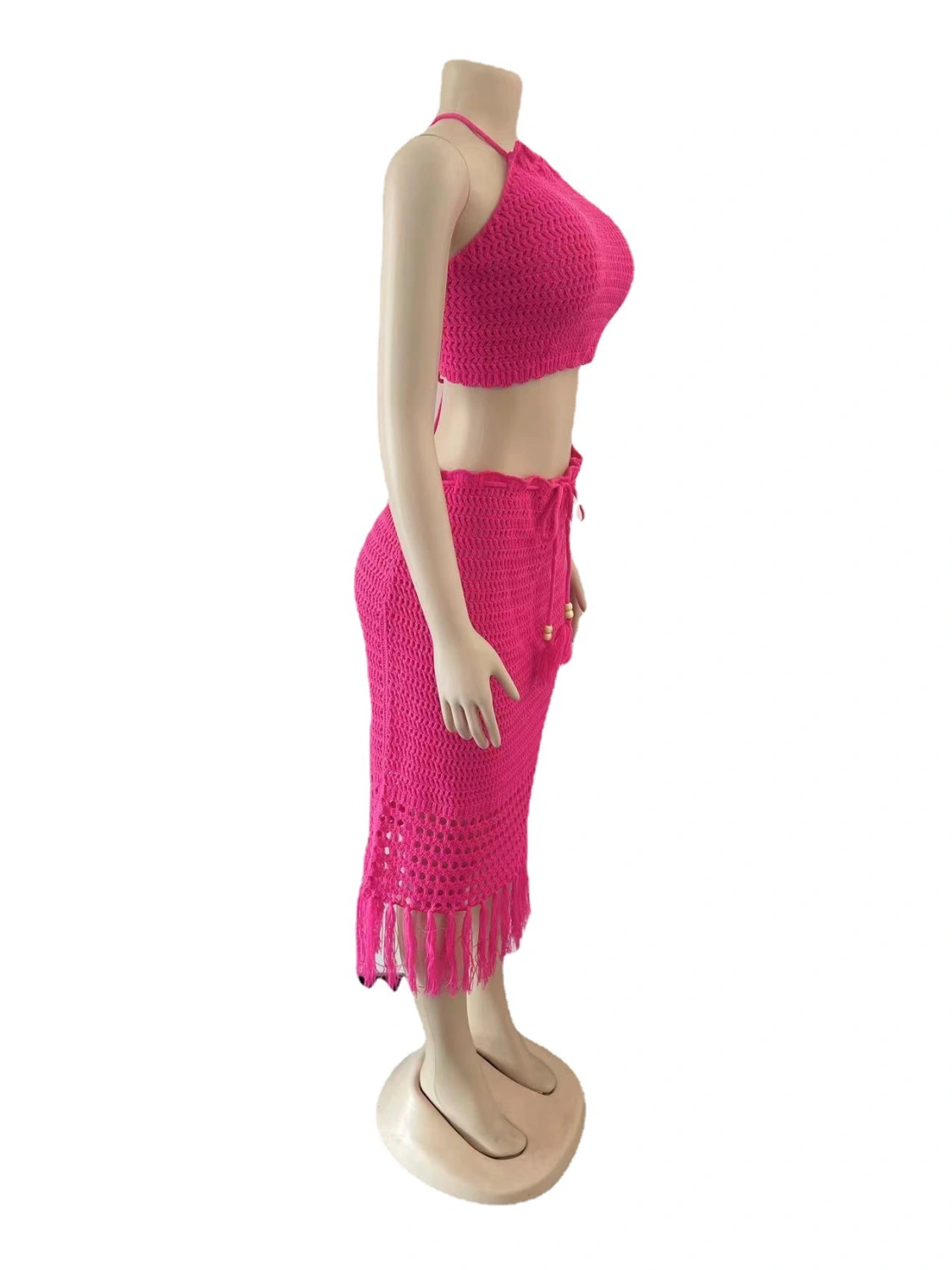 Tassel Fishing Net Knitted Casual Two-piece Set