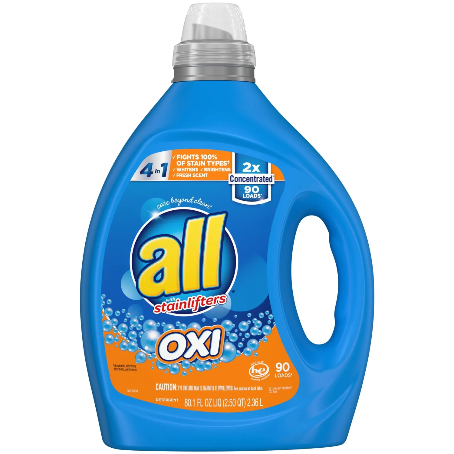 all Laundry Detergent Liquid, Fights Tough Stains with OXI Power, High Efficiency Compatible, 2X Concentrated, 90 Loads