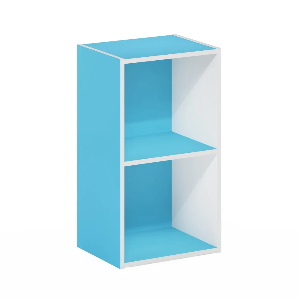 Furinno Luder Bookcase / Book / Storage, 2-Tier Cube, Light Blue/White