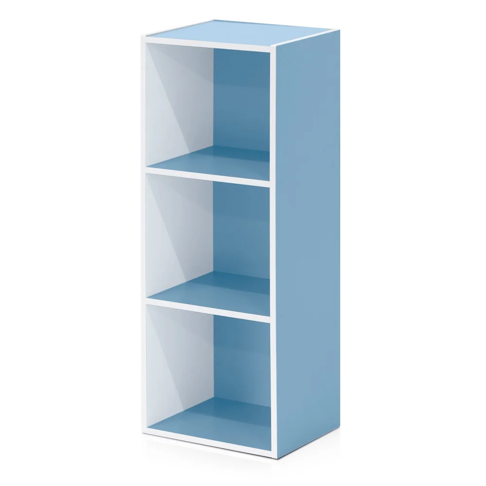 Furinno 3-Tier Open Shelf Bookcase, White/Light Blue 11003WH/LBL