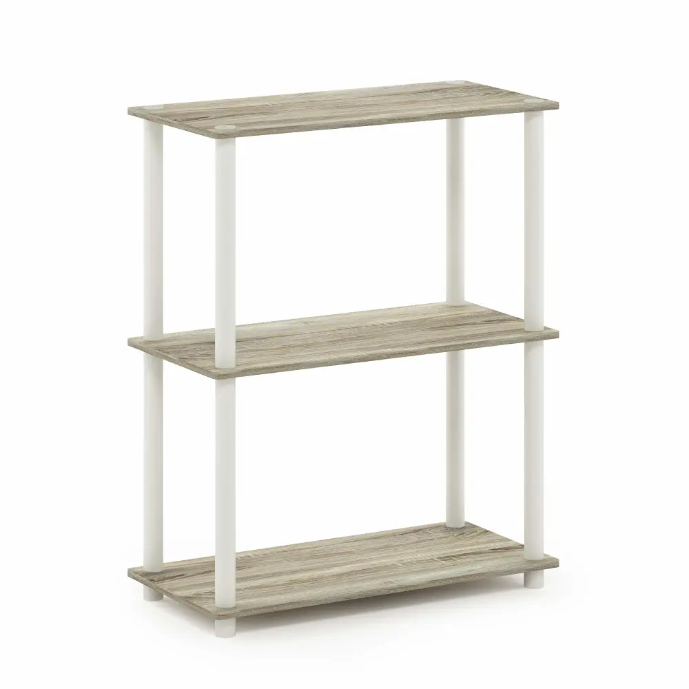 Furinno Turn-N-Tube 3-Tier Compact Multipurpose Shelf Display Rack, Sonoma Oak/White