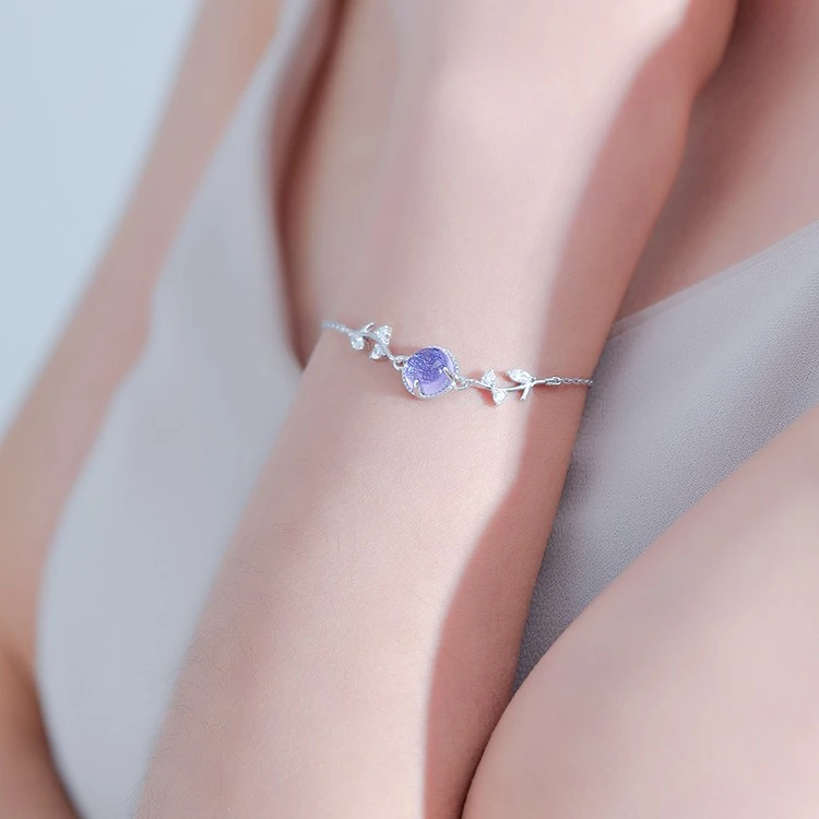 925 Silver Light Luxury Purple Lavender Bracelet