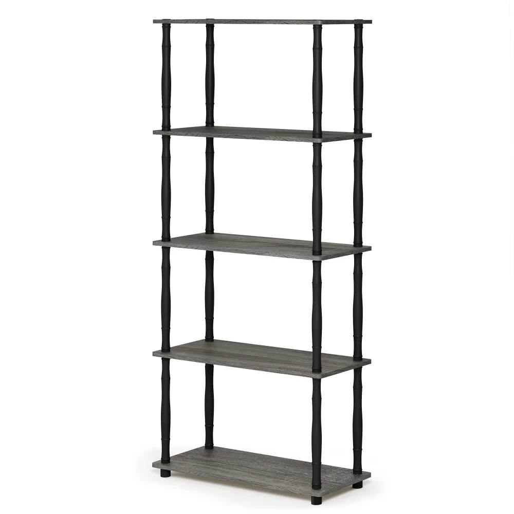 Furinno Turn-N-Tube 5-Tier Multipurpose Shelf Display Rack with Classic Tubes, French Oak Grey/Black