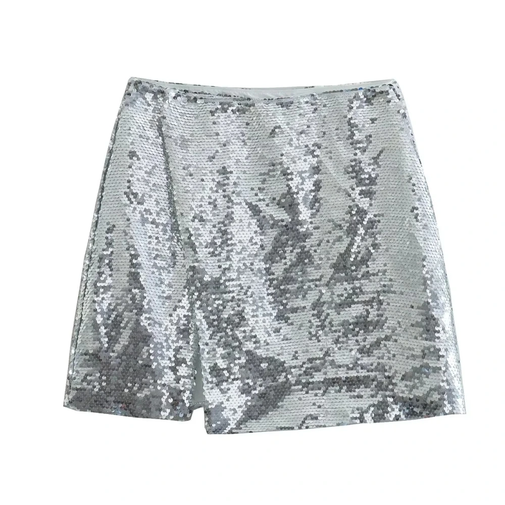 New Women's Fashion Silver Sequin Skirt