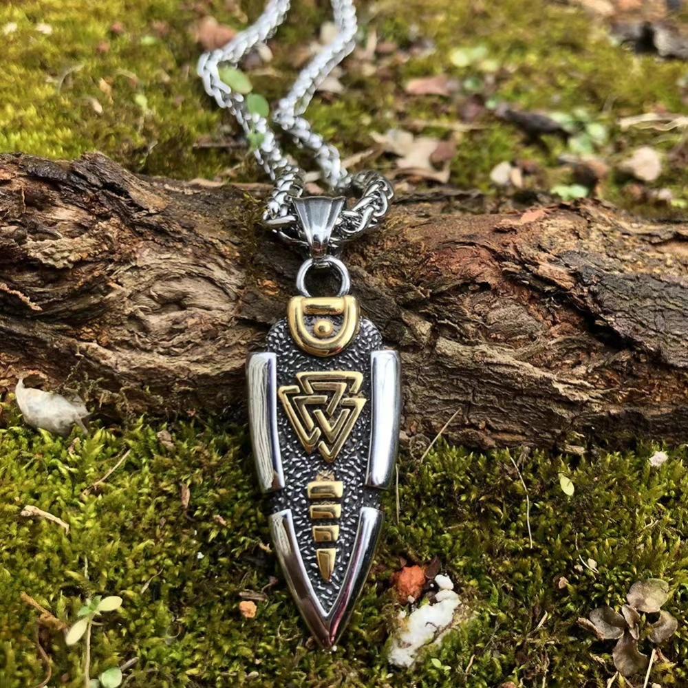 Stainless Steel Viking Arrow Pendant Triangular Rune