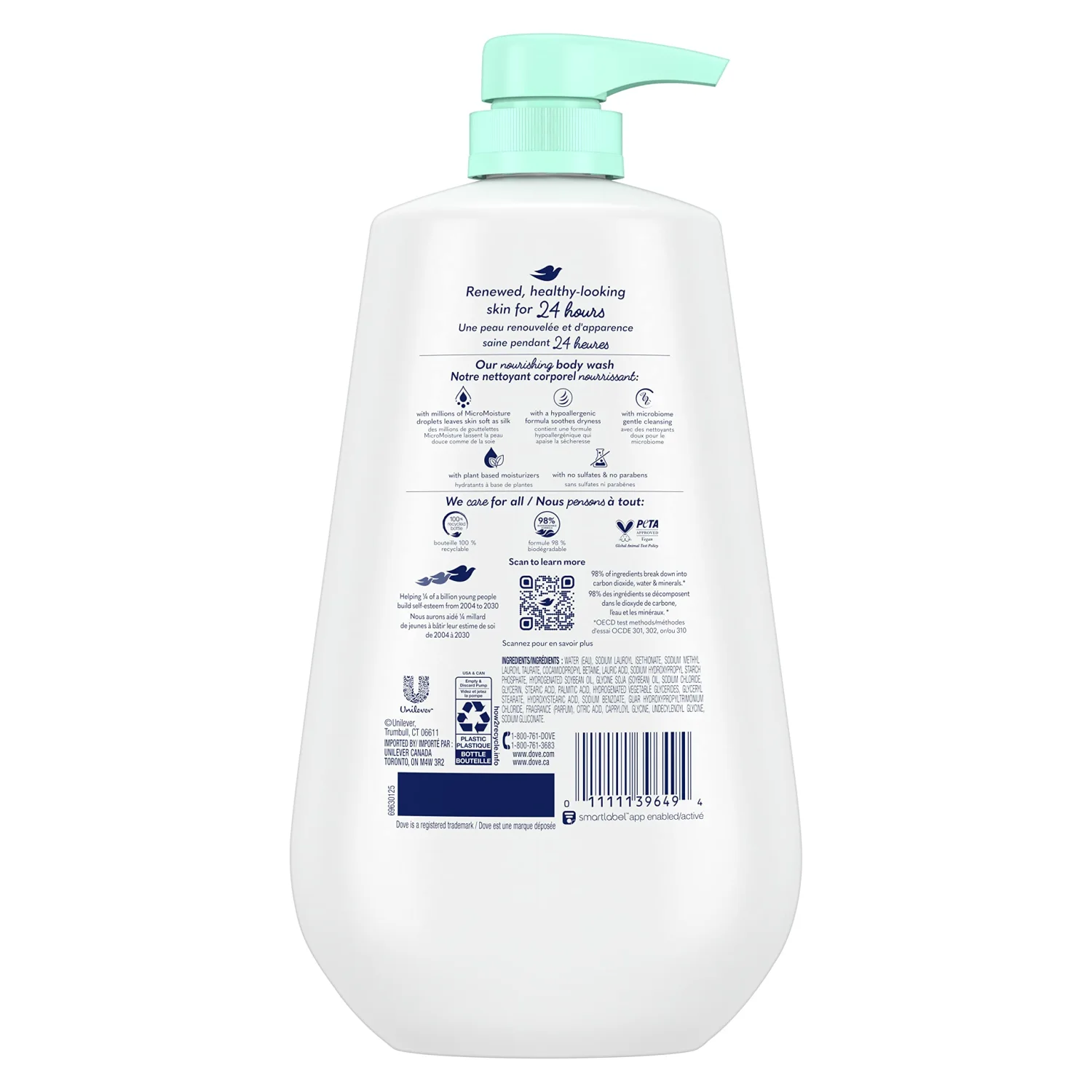 Dove Body Wash 3 Count with Pump Sensitive Skin Hypoallergenic, Paraben-Free, Sulfate-Free, Cruelty-Free, Moisturizing Skin Cleanser Effectively Washes Away Bacteria While Nourishing Skin 30.6 oz