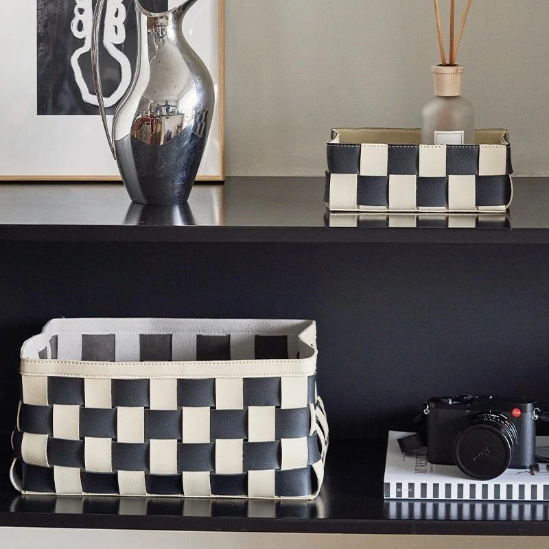 Black And White Hand Woven Storage Basket