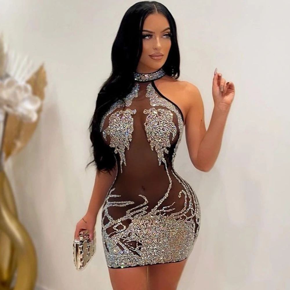 Women's Tight-fitting Mesh Hot Drill Dress
