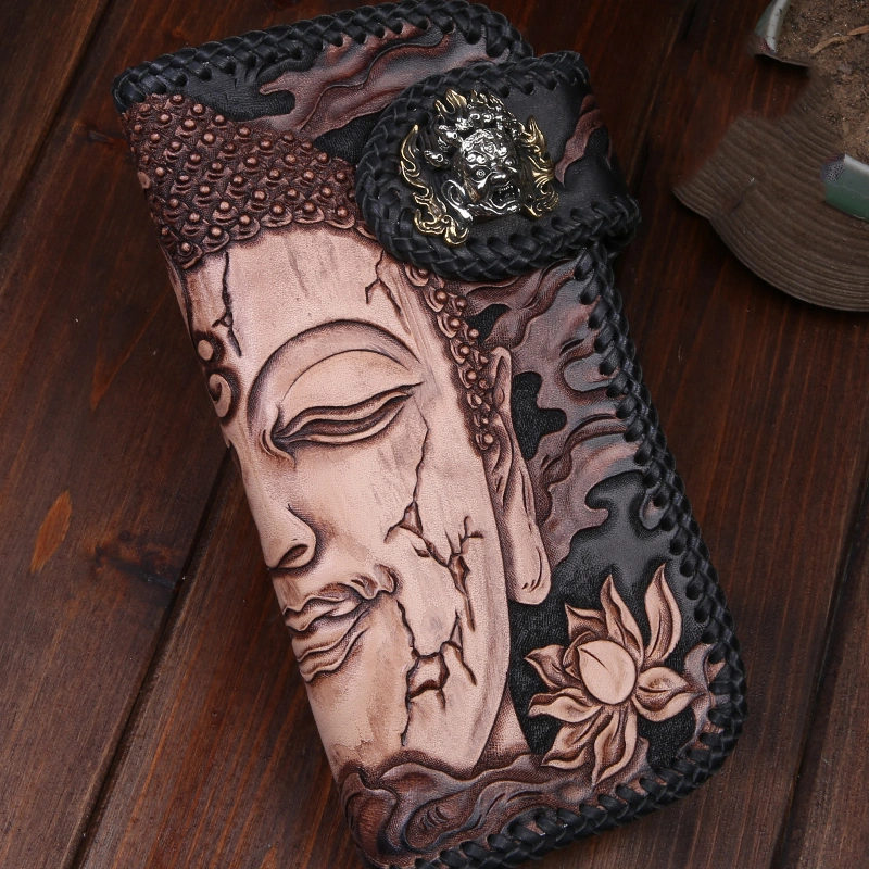 Men's Top Layer Cow Leather Carving Wallet