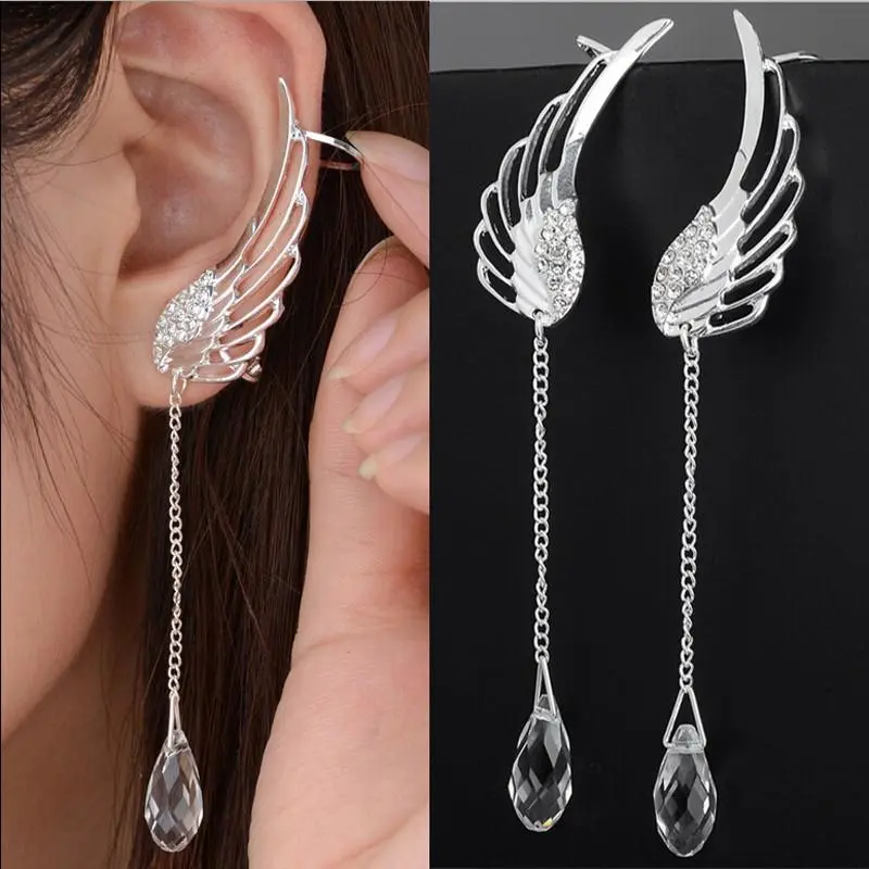 Fashion Women Girls Angel Wing Stylist Ear Clip Cuff Elegant Dangle Earrings Wedding Party Jewelry