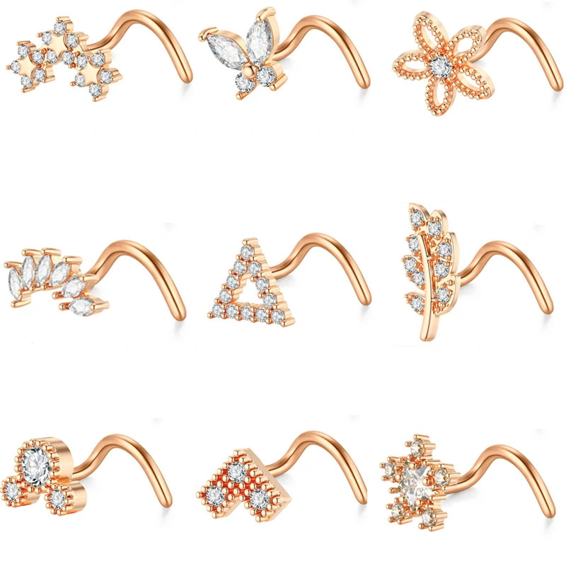 Thin Needle 7-shaped Zircon Nose Stud