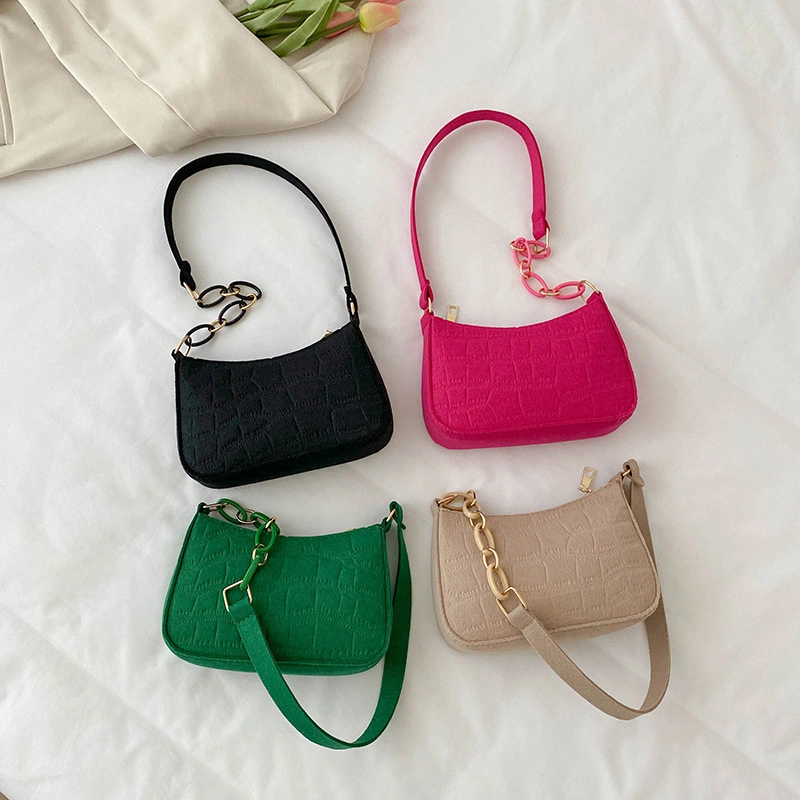 Women Trendy Vintage Handbag Simple Solid Color Zipper Small Square Shoulder Bag