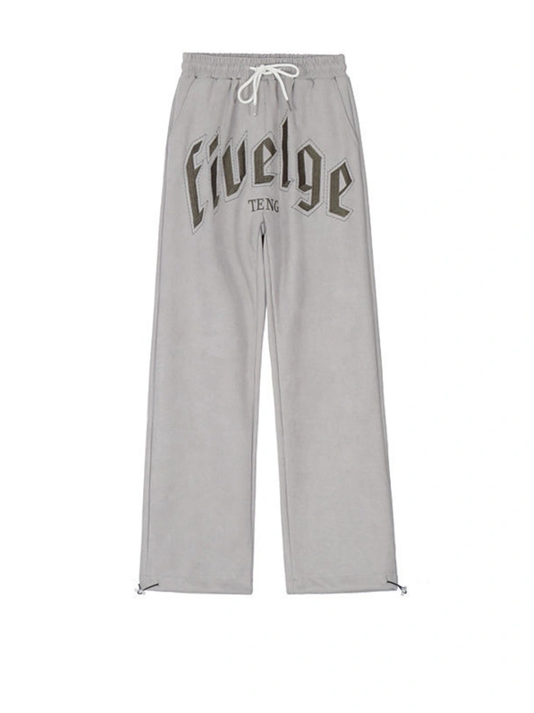 Casual And Comfortable Suede Embroidered Sweatpants Gray