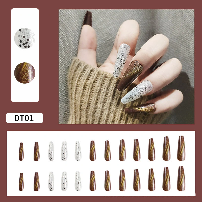 Advanced long ballet manicure piece changeable cat's eye fake nail European and American wearable nail patch