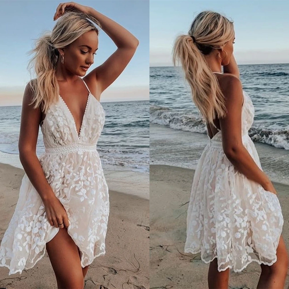 2023 new women's European and American lace dress V-neck backless dress