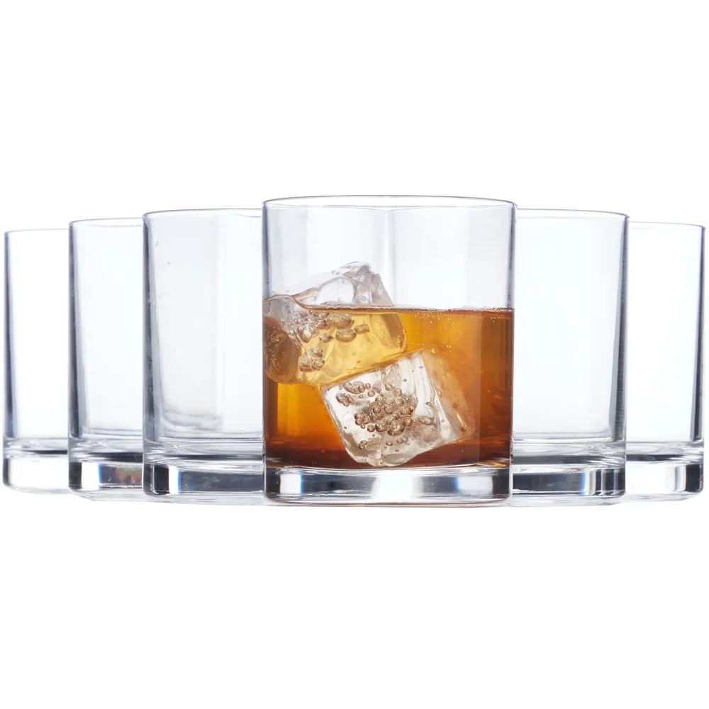 US Acrylic Classic Clear Plastic Reusable Drinking Glasses (Set of 6) 12oz Rocks Cups | BPA-Free Tumblers, Made in USA | Top-Rack Dishwasher Safe