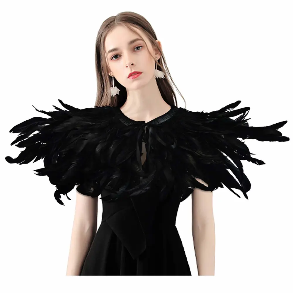 HOMELEX Black Witch Feather Collar Crow Shawl Costume Halloween Swan Wings Accessories Cape for Women