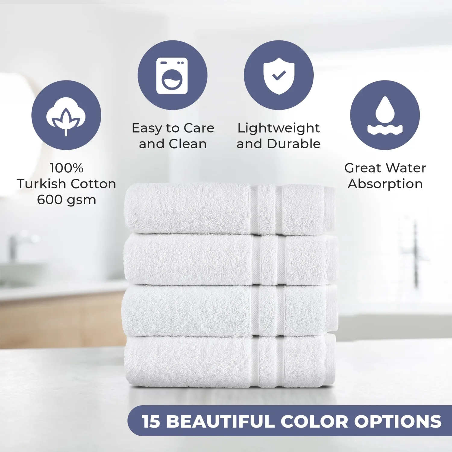 Hammam Linen White Hand Towels 4-Pack -16 x 29 Turkish Cotton Premium Quality Soft and Absorbent Small Towels for Bathroom