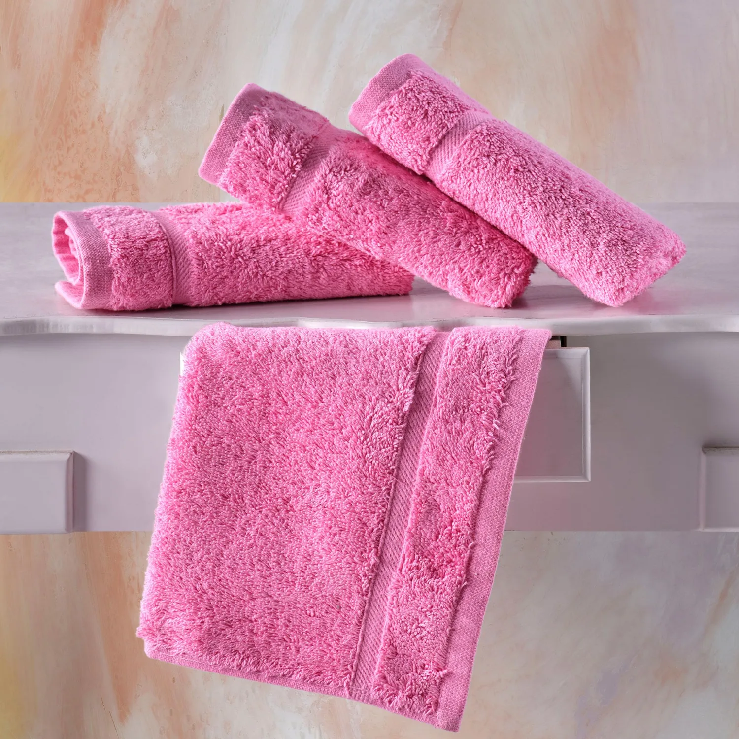 Hawmam Linen Washcloth Linen Set Premium Original Turkish Cotton, Hotel Quality for Maximum Softness & Absorbency for Face, Hand, Kitchen & Cleaning (Pink, Washcloth Set)