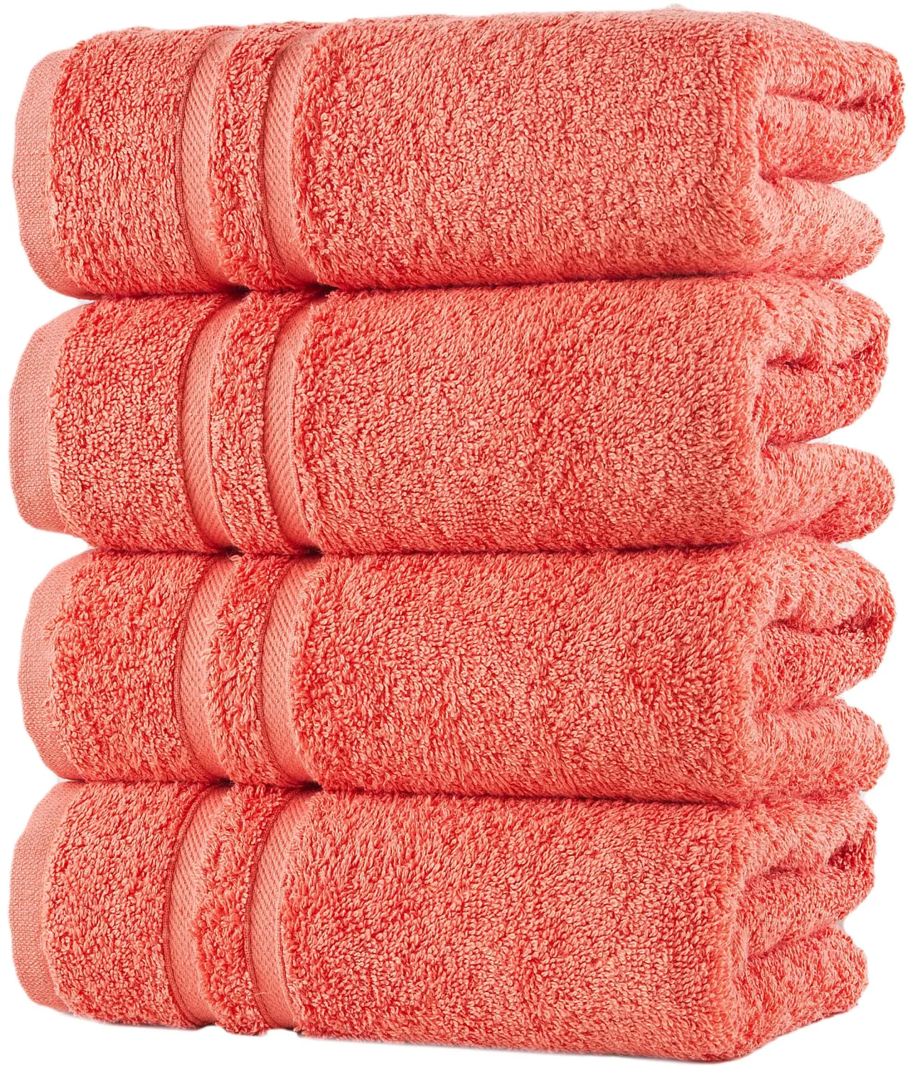 Hammam Linen Coral Orange Hand Towels 4-Pack - 16 x 29 Turkish Cotton Premium Quality Soft and Absorbent Small Towels for Bathroom