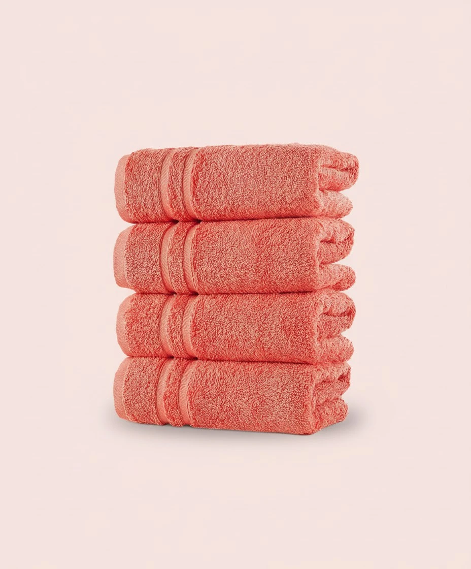 Hammam Linen Coral Orange Hand Towels 4-Pack - 16 x 29 Turkish Cotton Premium Quality Soft and Absorbent Small Towels for Bathroom
