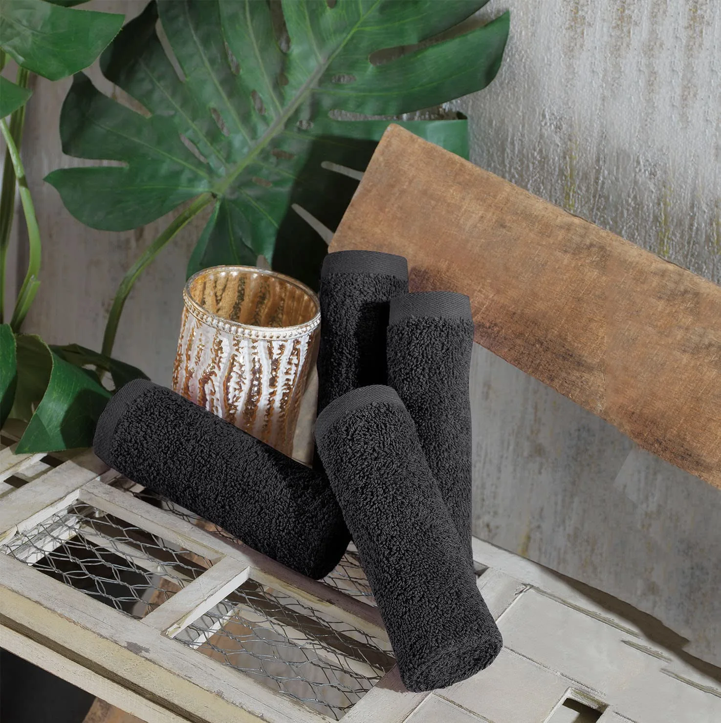 Hammam Linen Washcloth Set Premium Original Turkish Cotton, Hotel Quality for Maximum Softness & Absorbency for Face, Hand, Kitchen & Cleaning (Black, 13 in X 13 in Towel )