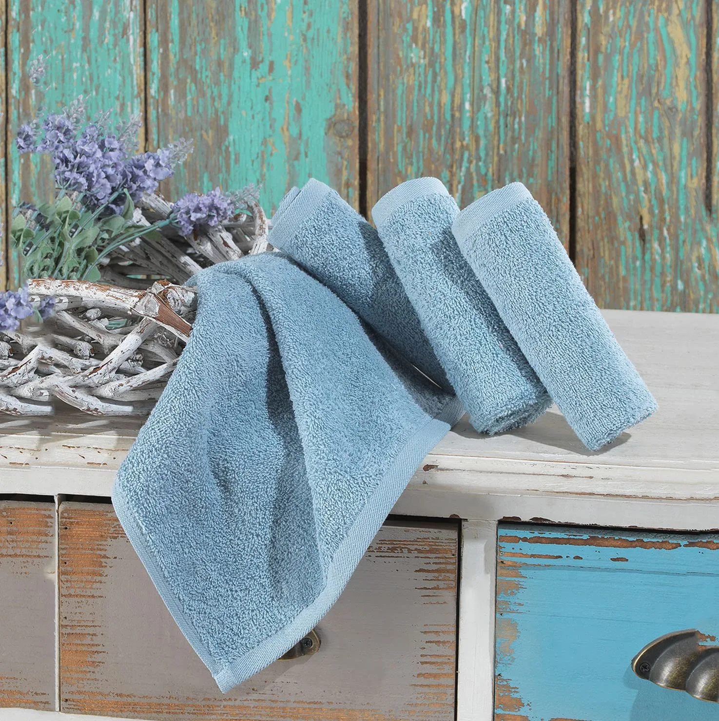 Hammam Linen Washcloth Set Premium Original Turkish Cotton, Hotel Quality for Maximum Softness & Absorbency for Face, Hand, Kitchen & Cleaning (Light Baby Blue, Washcloth Set, 13 in X 13 in)