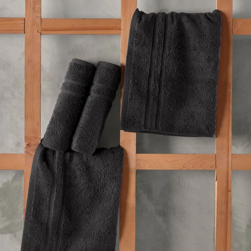 Hammam Linen Black Hand Towels 4-Pack - 16 x 29 Turkish Cotton Premium Quality Soft and Absorbent Small Towels for Bathroom