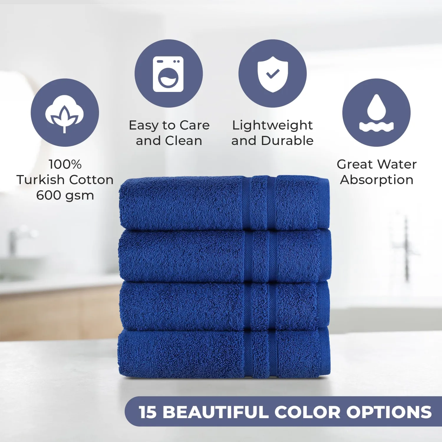 Hammam Linen Royal Navy Blue Hand Towels 4-Pack - 16 x 29 Turkish Cotton Premium Quality Soft and Absorbent Small Towels for Bathroom