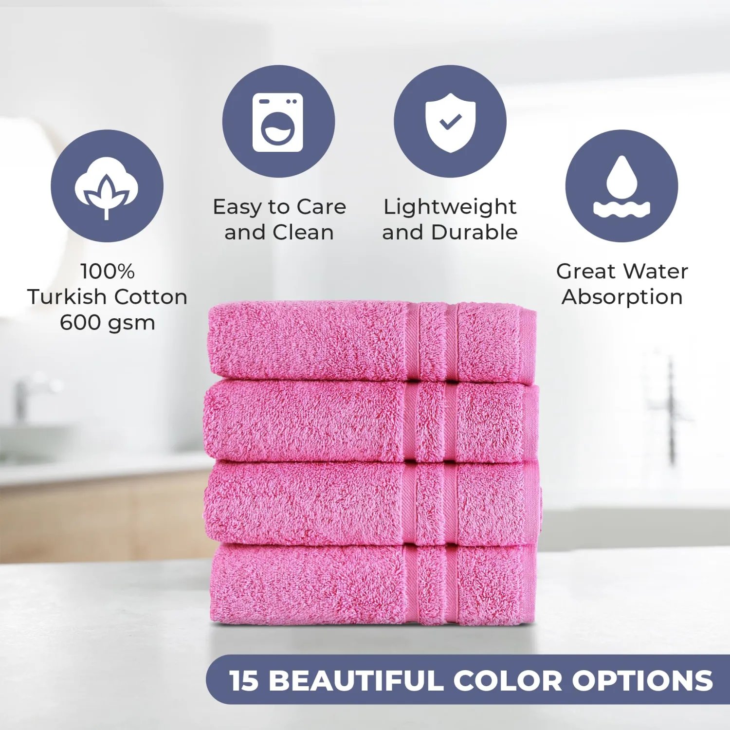 Hammam Linen Pink Hand Towels 4-Pack - 16 x 29 Turkish Cotton Premium Quality Soft and Absorbent Small Towels for Bathroom
