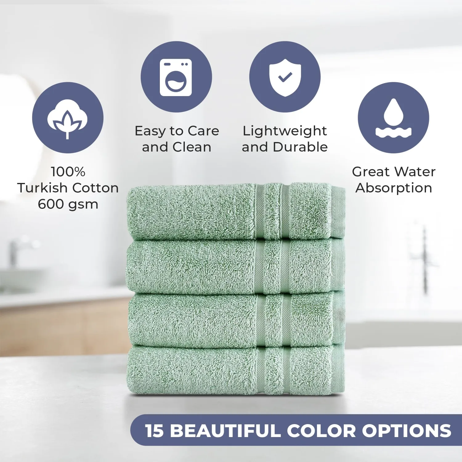 Hammam Linen Light Green Hand Towels 4-Pack - 16 X 30 Turkish Cotton Premium Quality Soft and Absorbent Small Towels for Bathroom