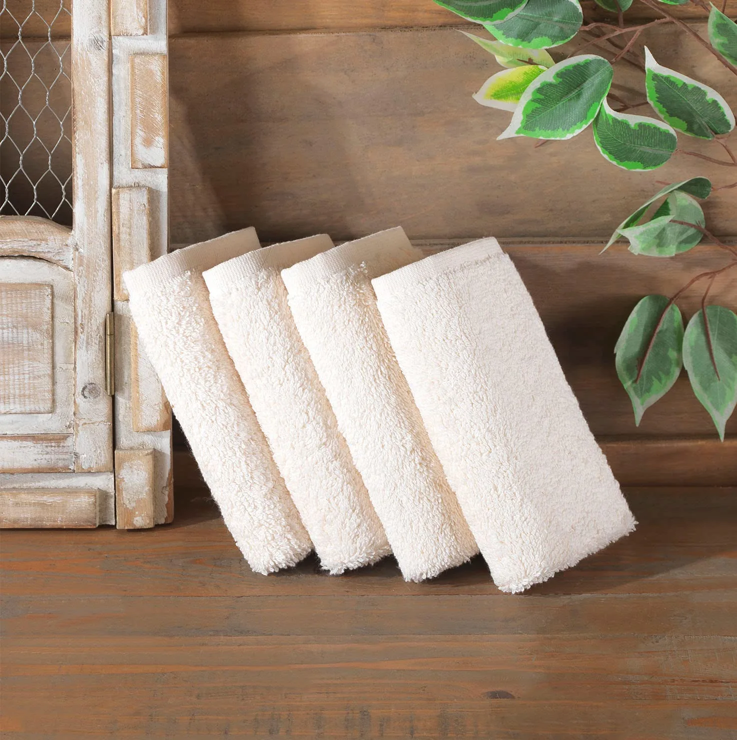 Hammam Linen Cream Washcloth Linen Set Premium Original Turkish Cotton, Hotel Quality for Maximum Softness & Absorbency Ivory Wash Clothes for Face, Hand, Kitchen & Cleaning (Sea Salt)