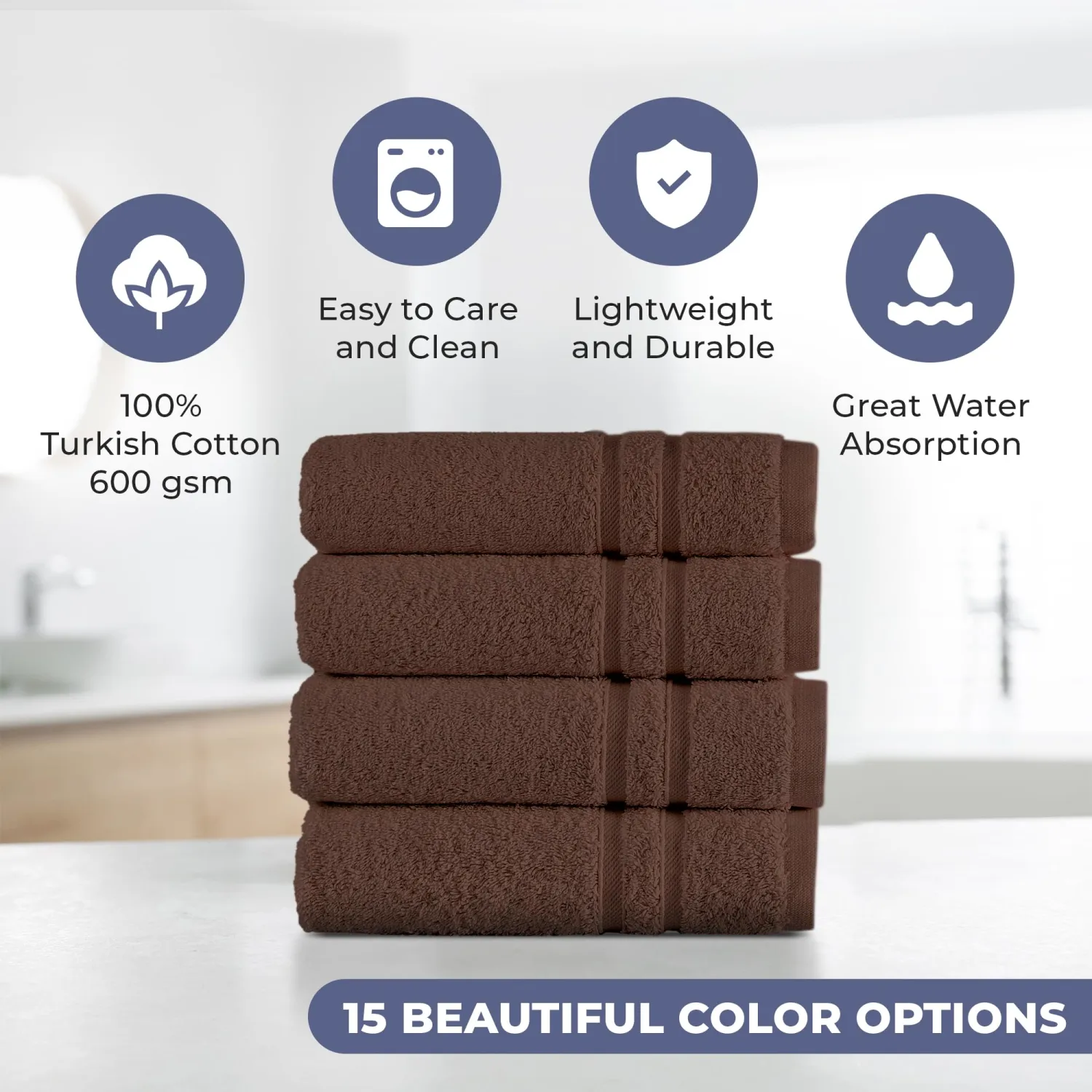Hammam Linen Brown Hand Towels 4-Pack - 16 x 29 Turkish Cotton Premium Quality Soft and Absorbent Small Towels for Bathroom