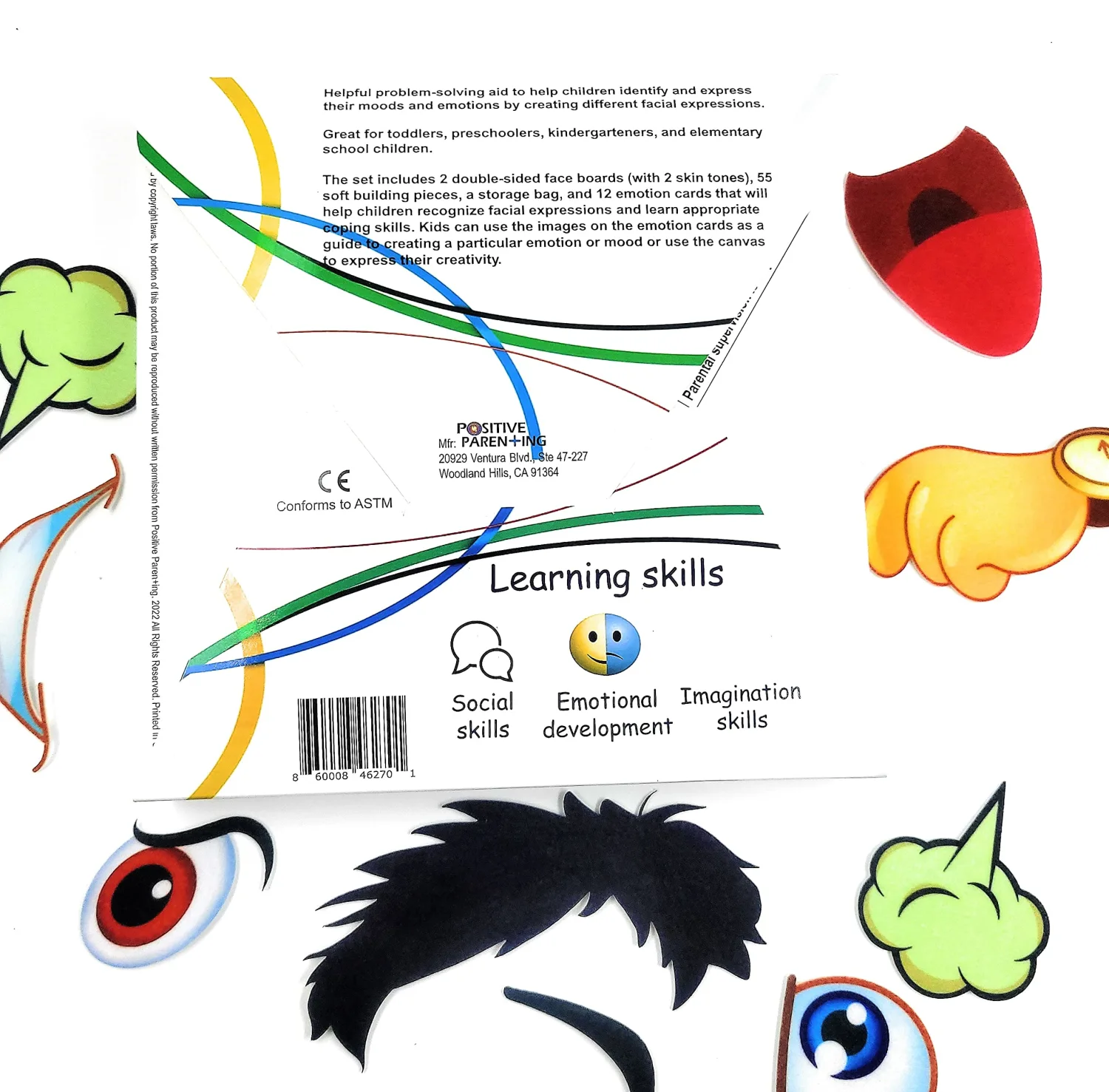 Thought-Spot: Emotions Canvas Activity Set; Social Activity Game; Make Faces, Describe/Express Feelings; 2 Canvases; 12 Double-Sided/Emotion Cards, 55pc Facial Expressions; Preschool Kids Ages 3+