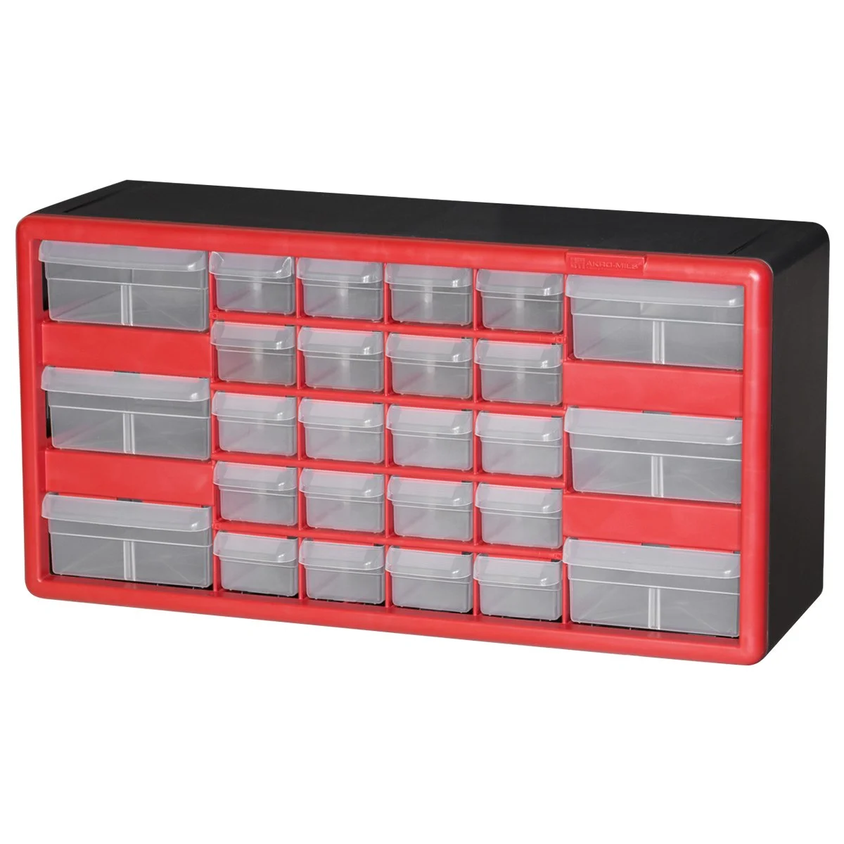 Akro-Mils 10126, 26 Drawer Plastic Parts Storage Hardware and Craft Cabinet, 20-Inch W x 6-Inch D x 10-Inch H, Red