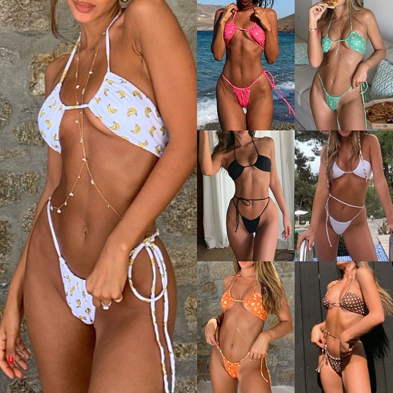 2023 new bikini color split bikini beach vacation backless swimsuit bikini gather swimsuit