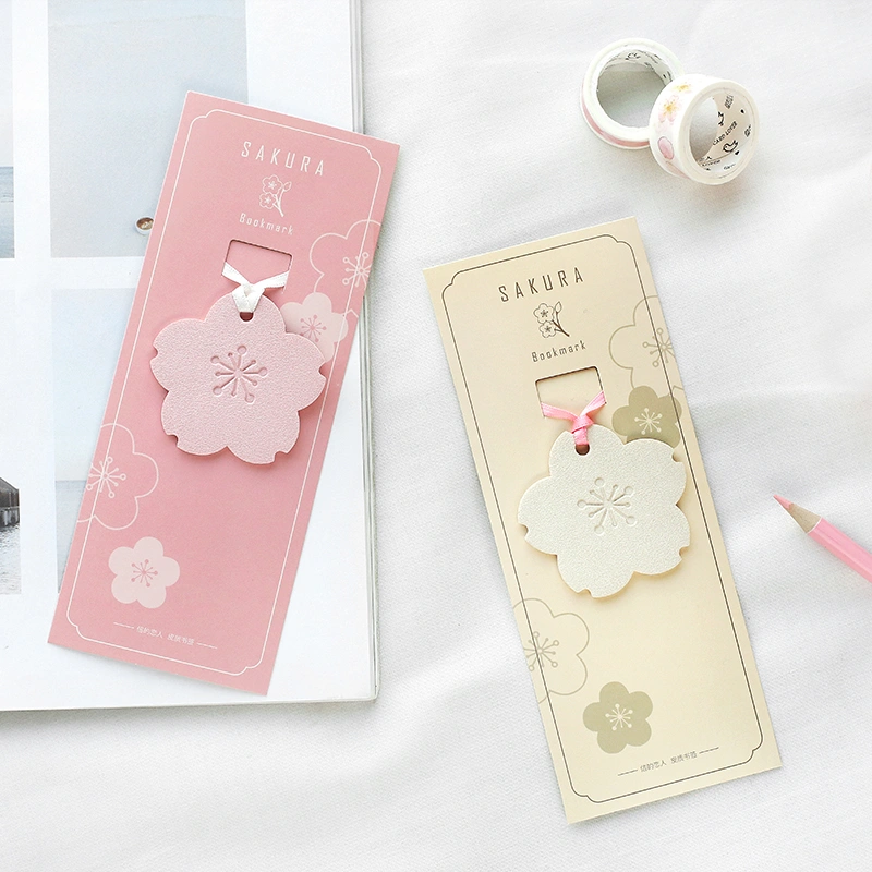 Home Fashion Literary Cherry Blossom Shape Leather Ribbon Bookmark