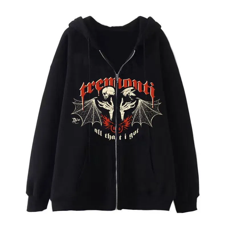 2023 New Dark Style Gothic Zipper Hooded Sweatshirt Y2k