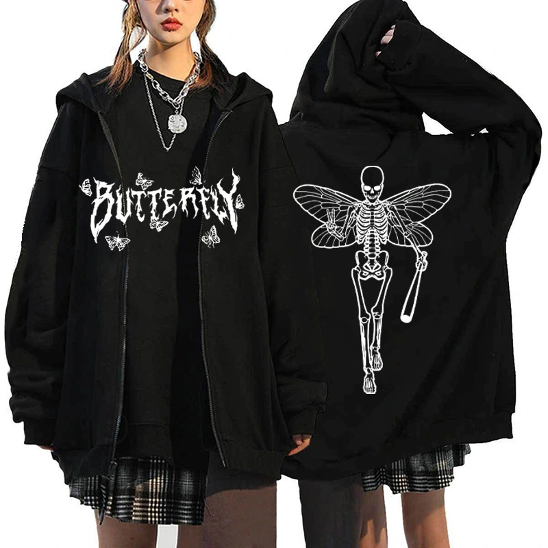 2023 New Dark Style Gothic Zipper Hooded Sweatshirt Y2k