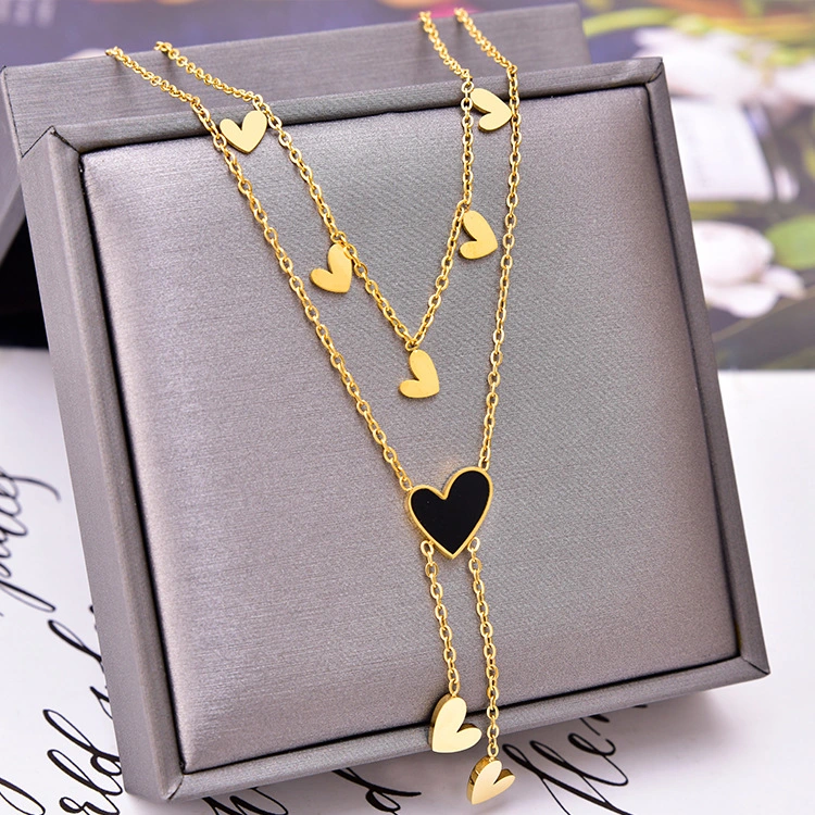 European And American Double Layer Necklace Roman Round Heart