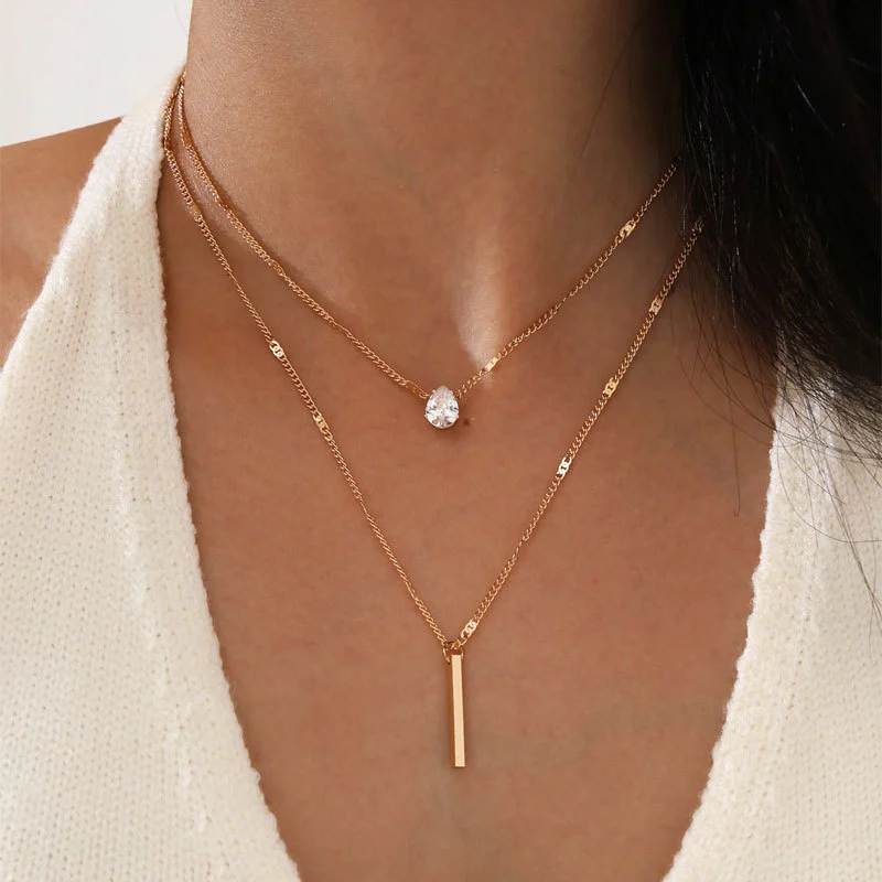 Fashion Strip Double Pendant Necklace