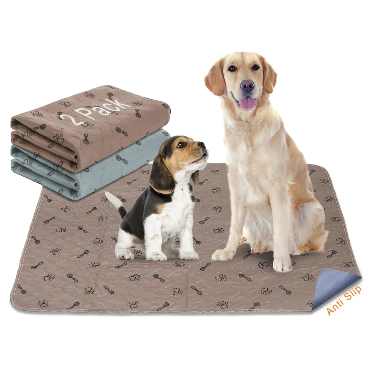 2 Pack 36x36 Dog Pads Washable and Free Dog Comb, Reusable Puppy Pads with Fast Absorbent, Waterproof, Non Slip Incontinence Pads for Training, Whelping, for Playpen, Crate, Kennel