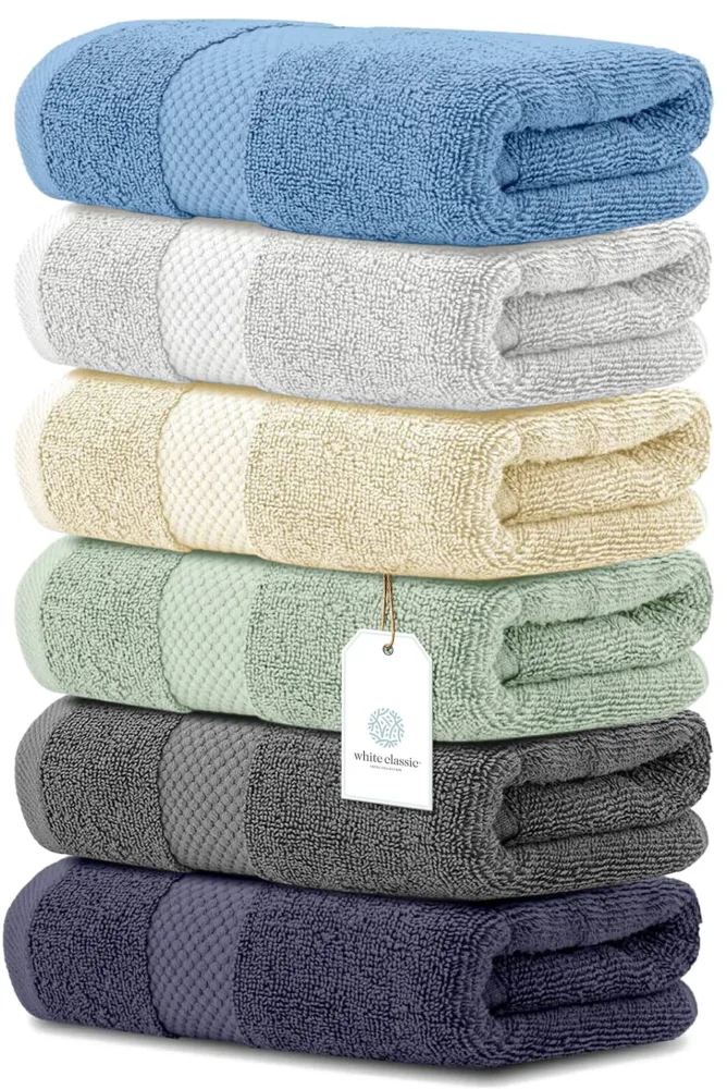 White Classic Luxury Hand Towels for Bathroom-Hotel-Spa-Kitchen-Set - Circlet Egyptian Cotton - 16x30 Inches - Set of 6 (Multi)