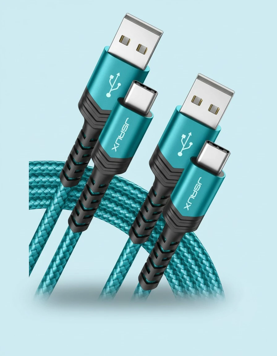 JSAUX USB-C to USB A Cable 3.1A Fast Charging [2-Pack 10ft], USB Type C Charger Cord Compatible with Samsung Galaxy S10 S9 S8 S20 Plus A51 A12 A11, Note 10 9 8, PS5 Controller USB C Charger-Green
