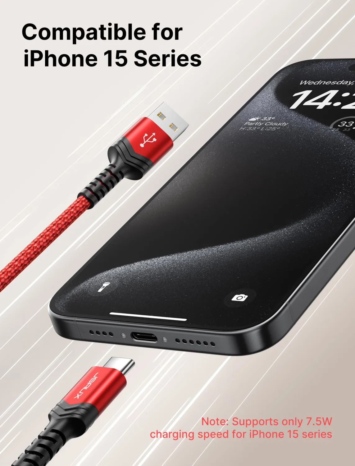 JSAUX USB-C to USB A Cable 3.1A Fast Charging [3-Pack 10ft], iPhone 15 USB Type C Charger Cord Compatible with iPhone 15/15 Plus15 Pro/15 Pro Max, Samsung Galaxy S20 S10 S9, Note 20 10, LG G8 G7-Red