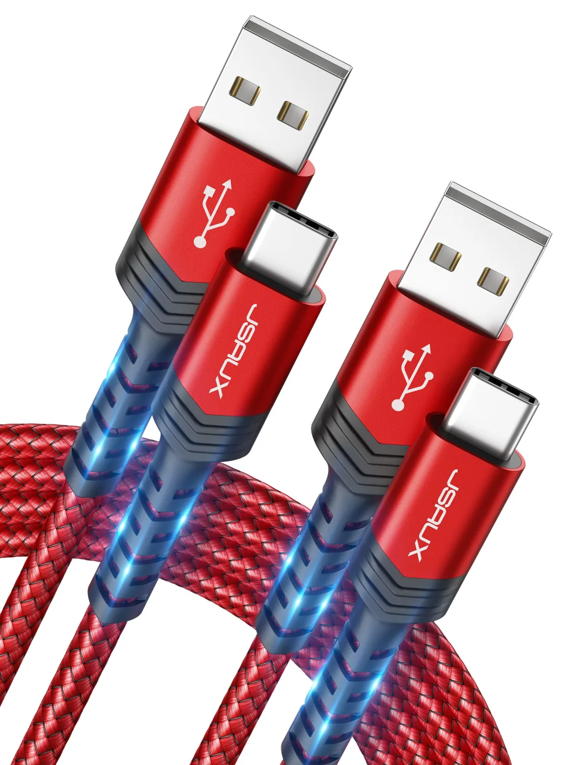 USB-C to USB A Cable 3.1A Fast Charging [2-Pack 3.3ft], JSAUX USB Type C Charger Cord Compatible with Samsung Galaxy S20 S10 S9 S8 A51 A13, Note 20 10, LG G8 G7, iPhone 15/15 Pro Max USB C Charger-Red