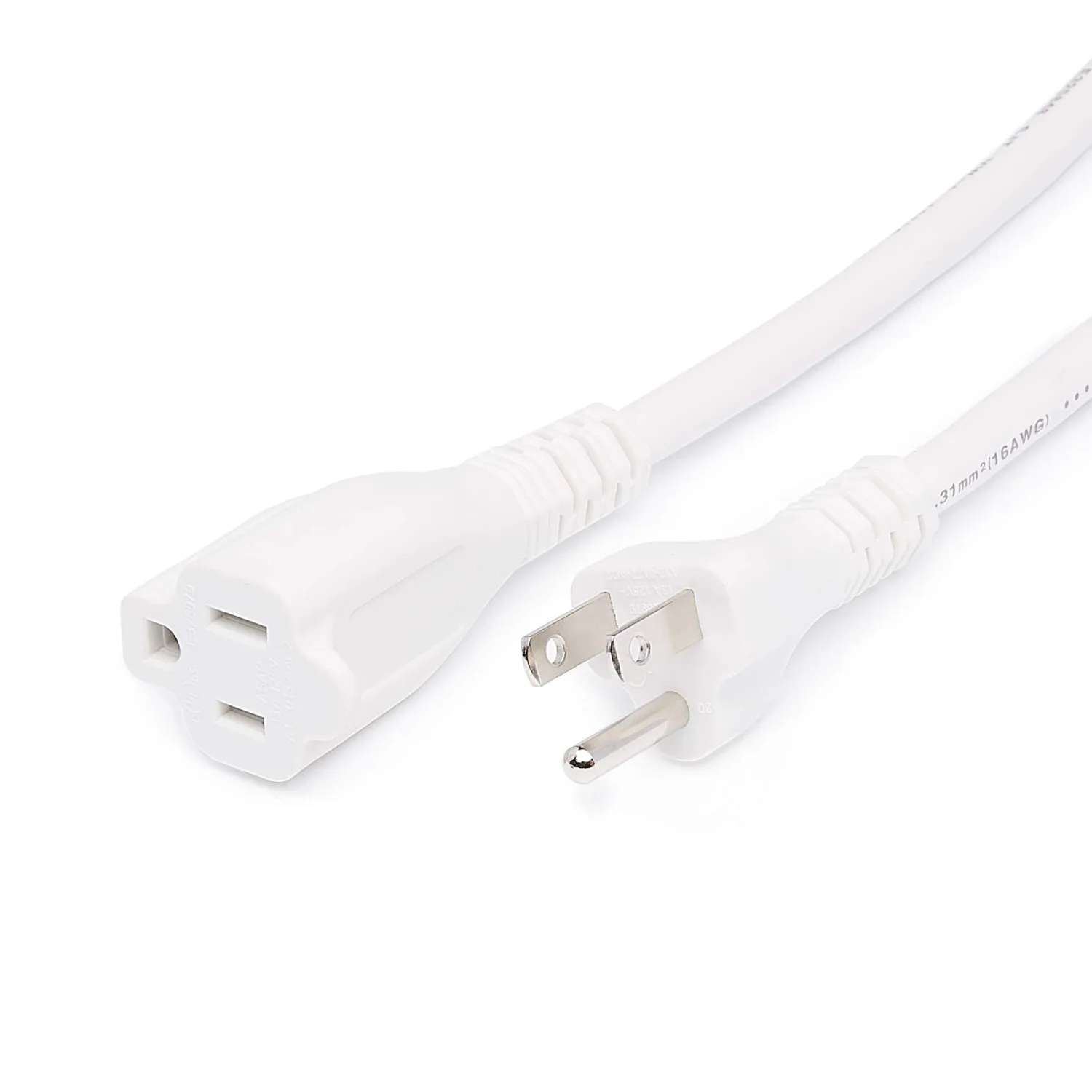 Amazon Basics Extension Cord, 13 Amps, 125V, 3 Foot, White - Pack of 2